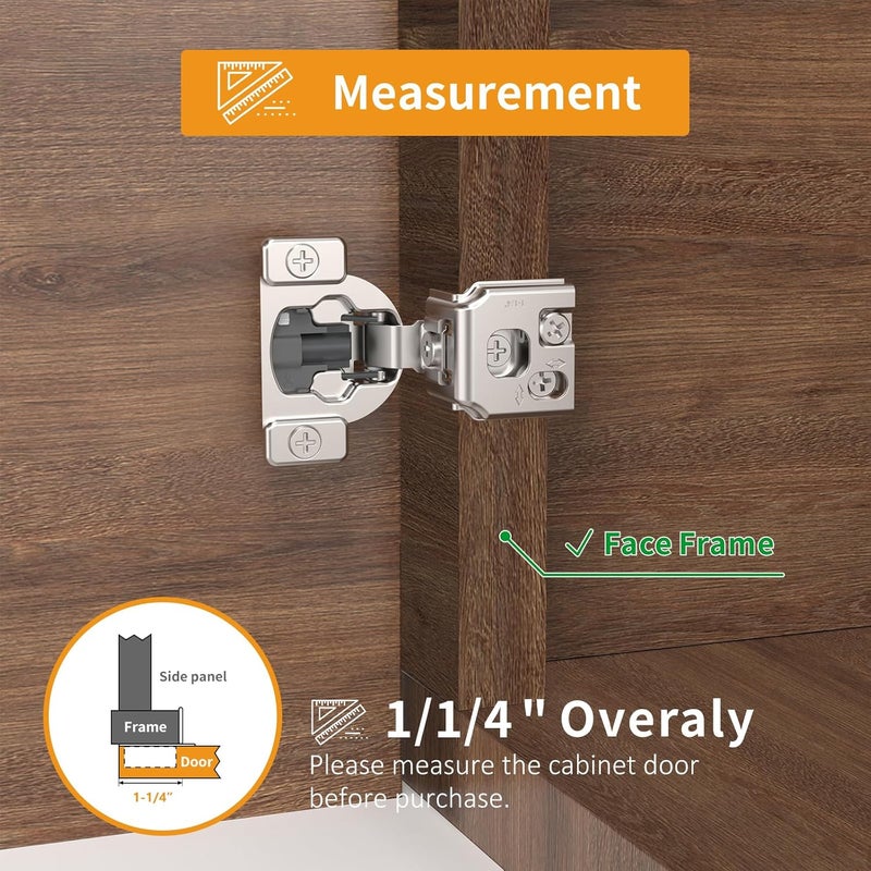 Chibery 10 Pack 1-1/4" 4D Concealed Hinges for Face Frame Door, Soft Close On/Off Switch, Self Closing, 105° Open Angle Concealed Stainless Steel Hinges for Framed Cabinet, Satin Nickel - Image 3